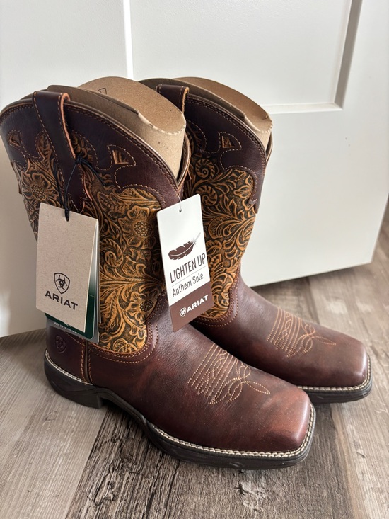 Ariat Shoes - Ariat Dark Brown Leather Western Boots with Tan Embroidered Shaft